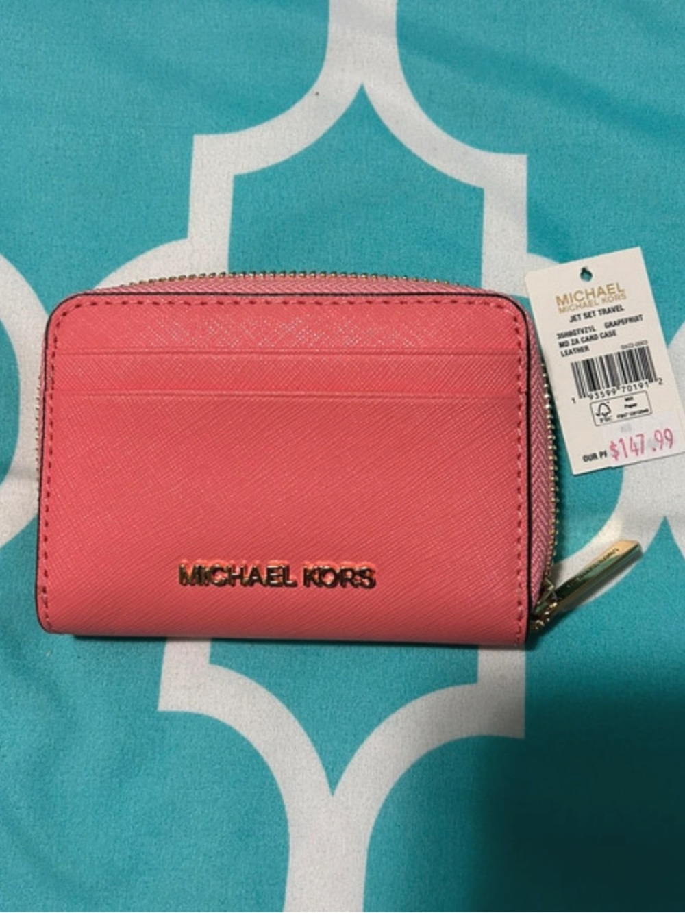 Michael Kors Coral Grapefruit Pink Jet Set Leather Wallet